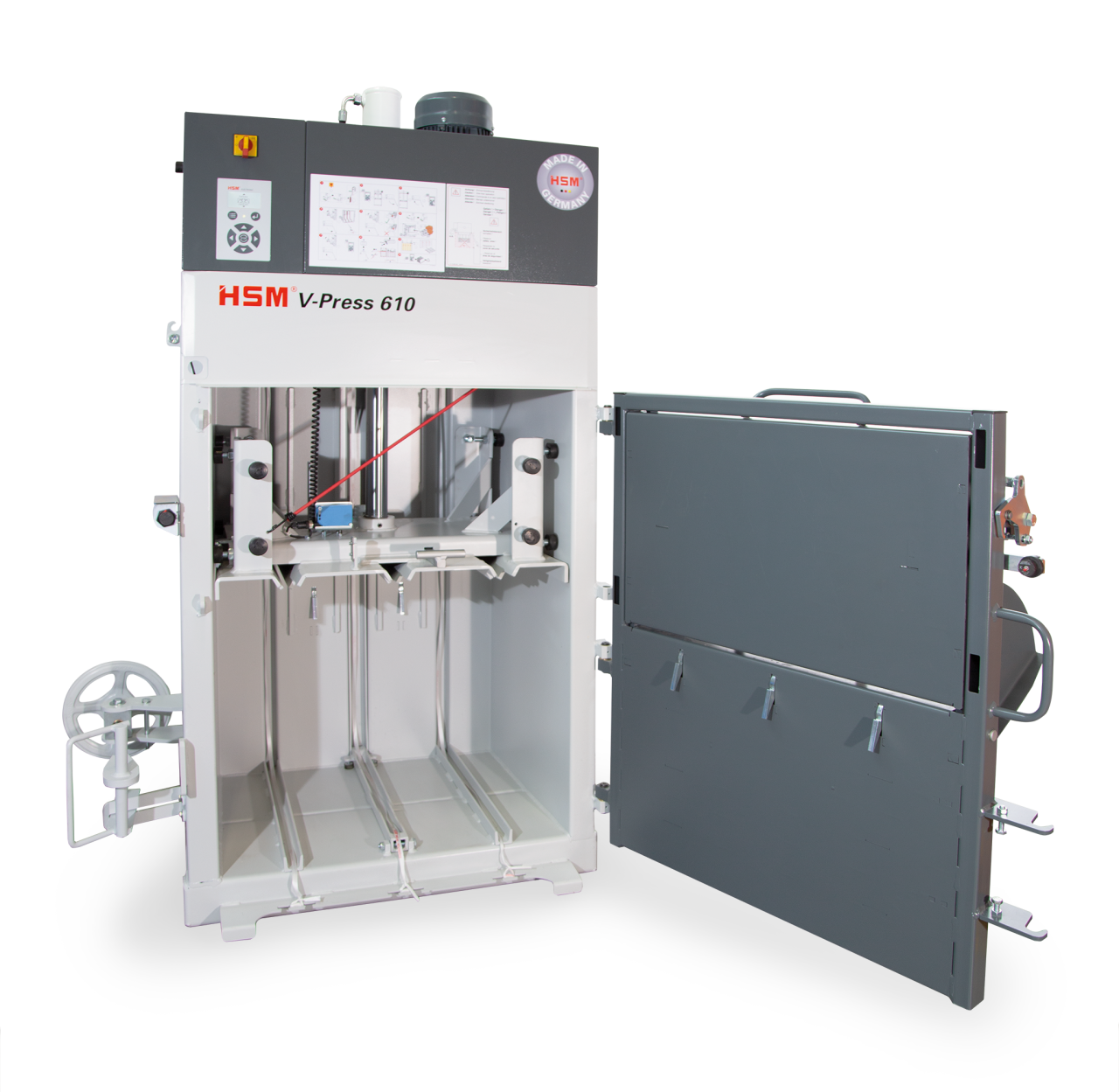 Вертикальный пресс HSM V-Press 610 P открытая дверца полностью